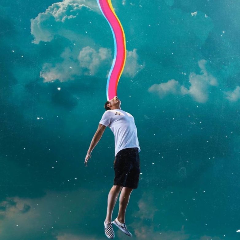 An artistic design of a man jumping in the sky made with Bazaart photo editor